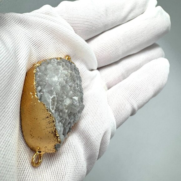 Smoke White Druzy Agate Geode Pendant 18K Gold Plated Boho Healing Crystal - Picture 12 of 16